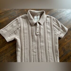 Hollister Men's Beige Knit Sweater Polo Chunky Button Short Sleeve XS Crochet